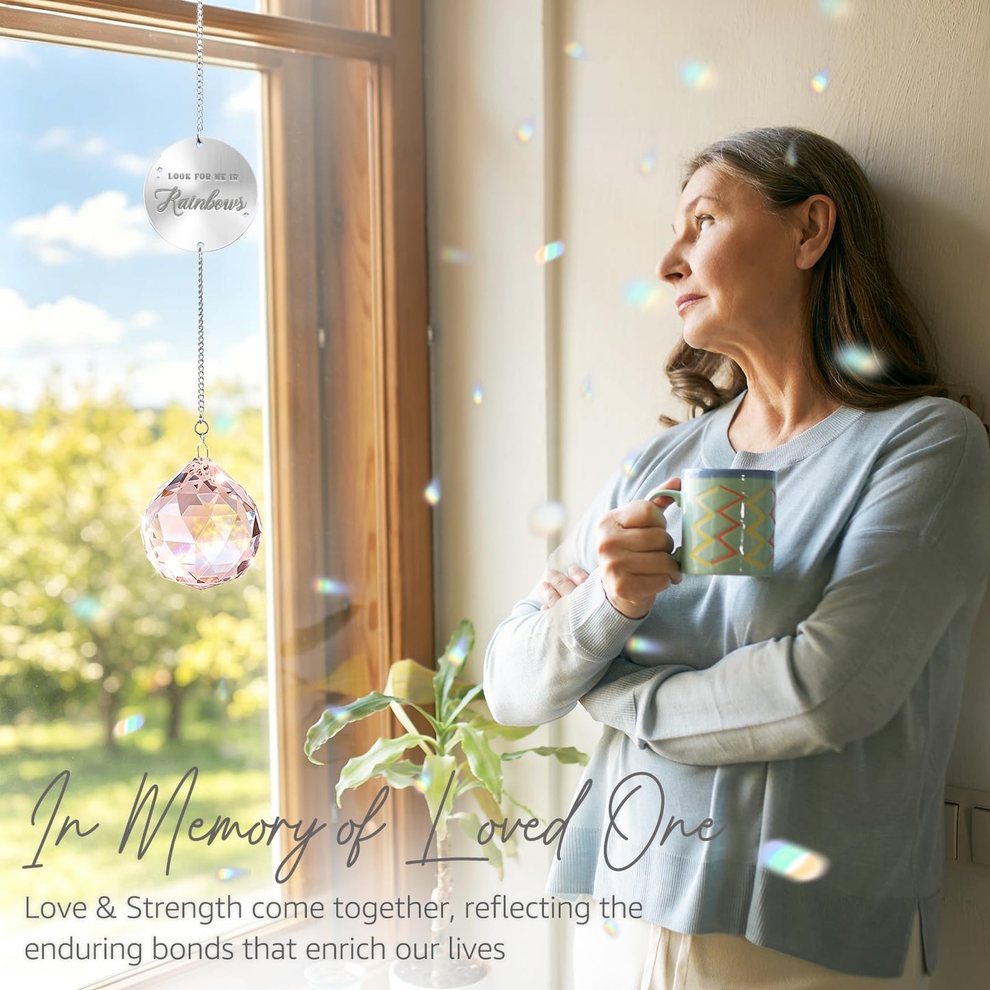 Mooncraftlogy Memorial Gifts for Loss of Loved One, Unique Sympathy Idea, Pink Crystal Ball Grief Suncatcher, Rainbow Bereavement Box for Mom Dad Husband Son Daughter