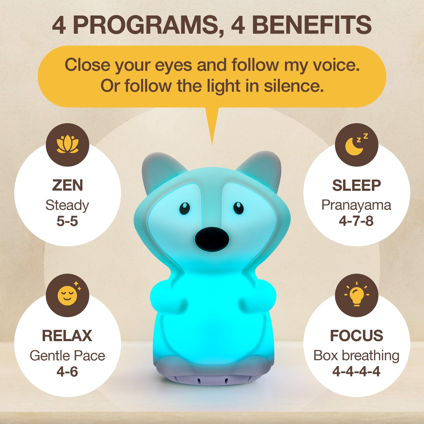 Speaking Breathing Lamp with Guided Meditation & Calming Light | Stress & Anxiety Relief Tool for Adults & Kids | Box Breathing, Sleep, Relaxation & Focus Exercise Device | Self Care Gift