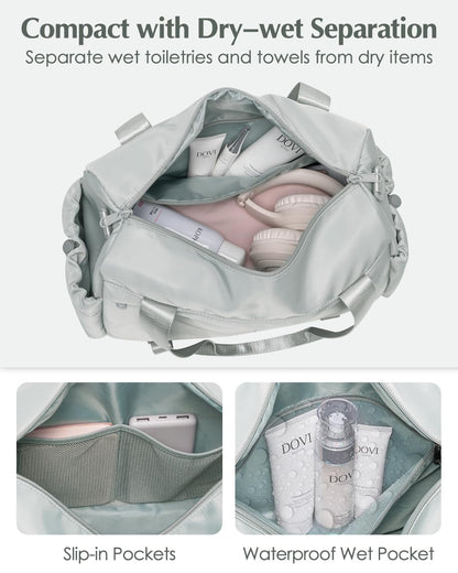 Small Gym Bag, Mini Gym Bag for Women with Yoga Mat Holder and Wet Compartment, Cute Small Yoga Mat Bag with Water Bottle Pocket for Workout Dance, Gray