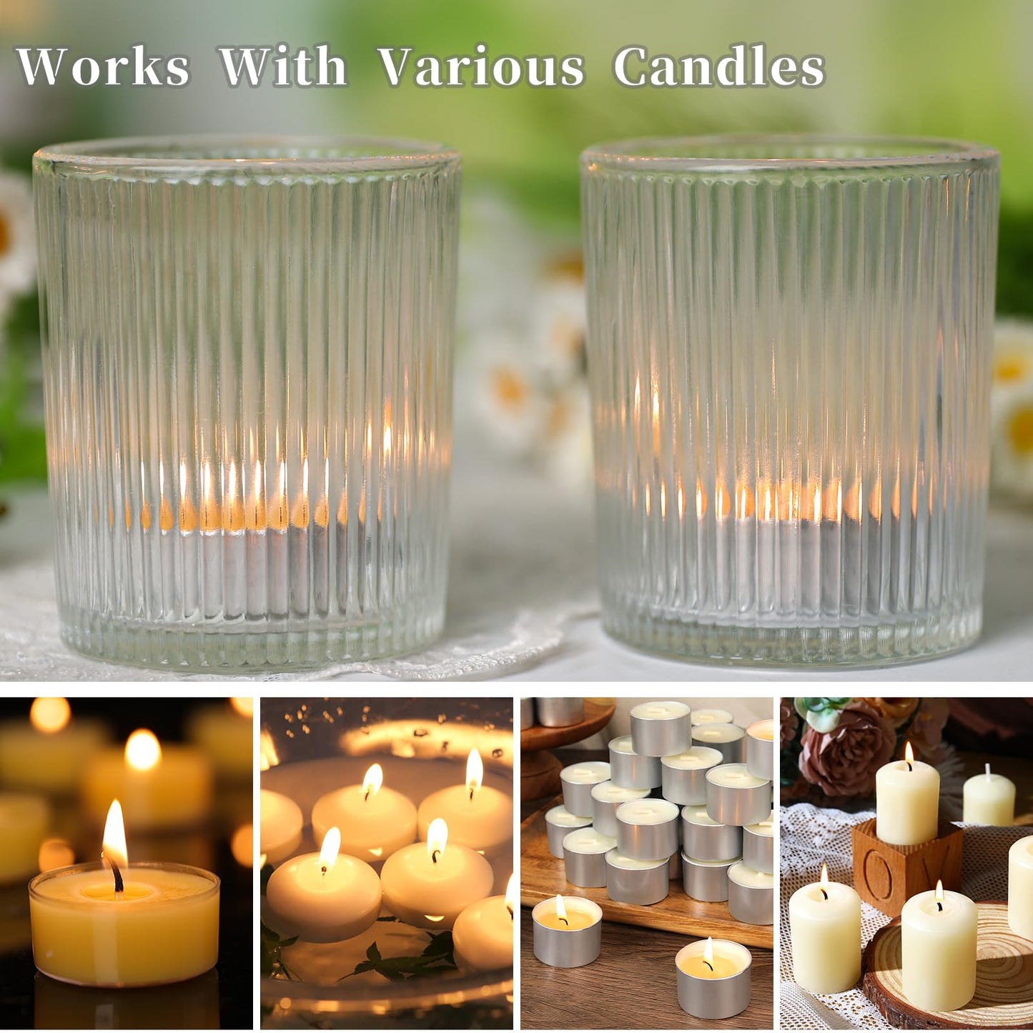 6 Pack Large Votive Candle Holders, 2.8x3.3in Clear Glass DIY Wax Filling Romance Tealight Candle Holders Wedding Decor, Tea Lights Candles Holder for Table Centerpieces (6)