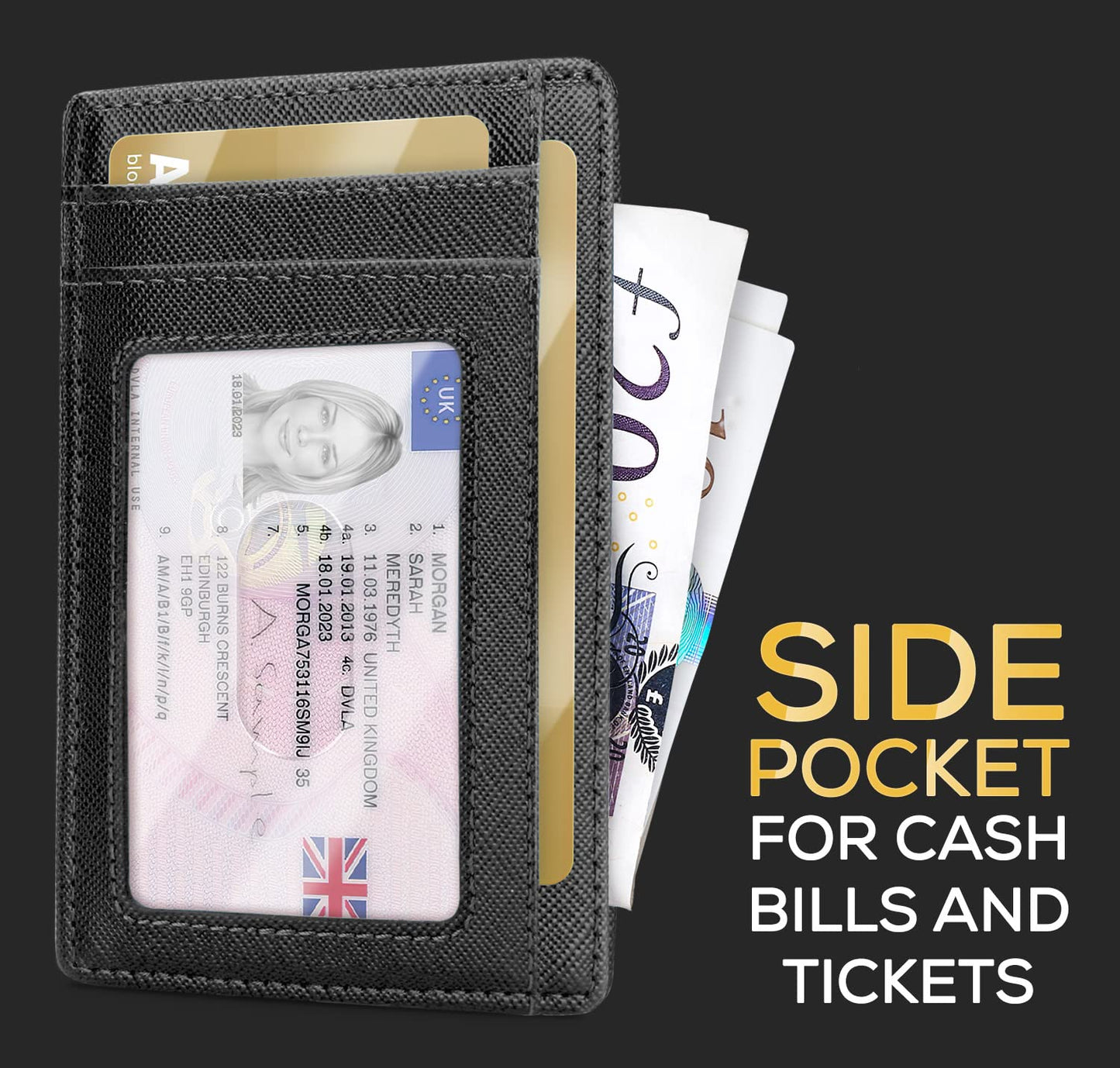 Slim Wallet for Men | RFID Blocking Minimalist Credit Card Holder – Thin Card Wallet with Small Money Pocket & Gift Box for Men's, UK (Black Saffiano)