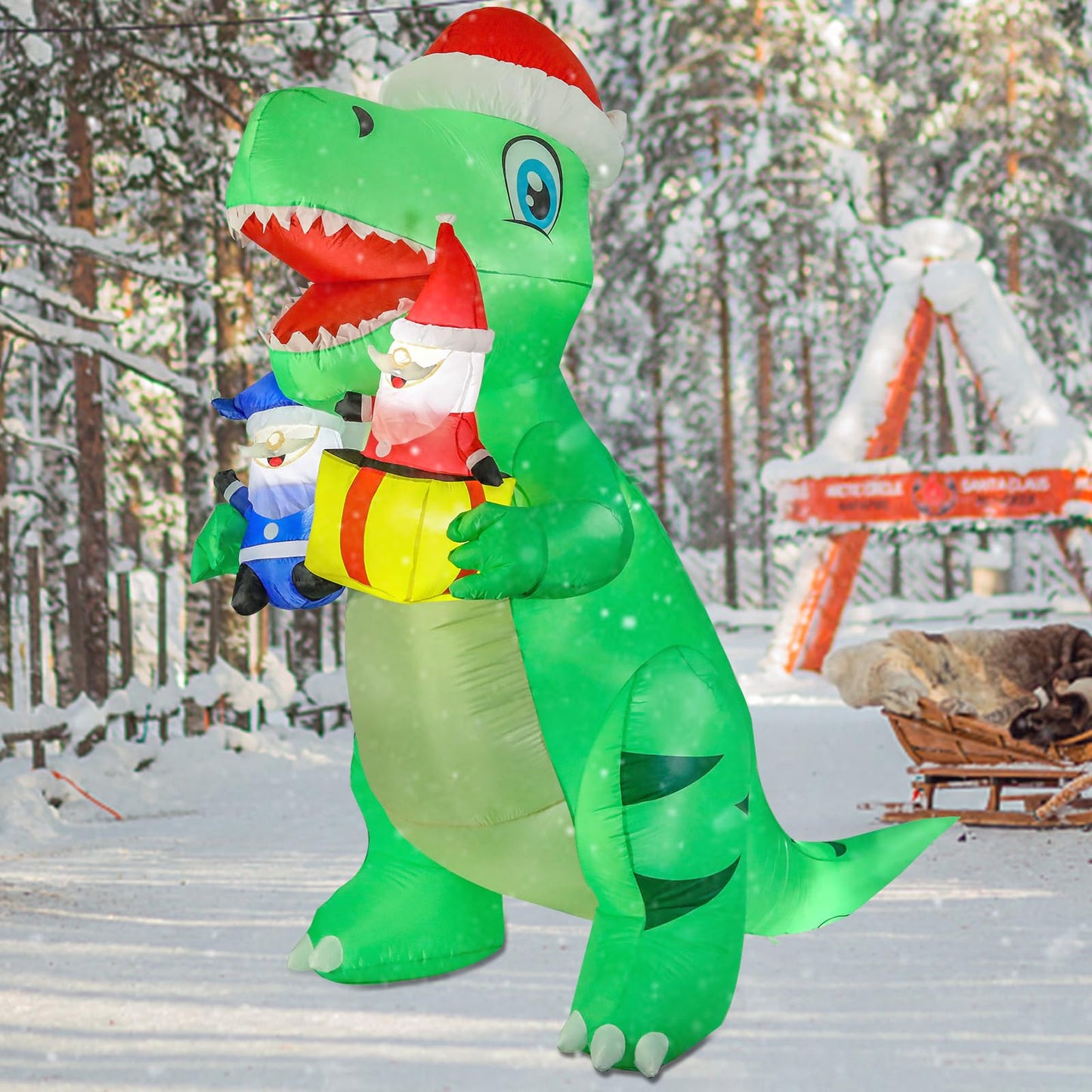 Vipush 8 FT Christmas Inflatable Decorations Dinosaur Christmas Decorations Outdoor Inflatable with LED Light, Outdoor Holiday Decor Blow Up Yard Decor