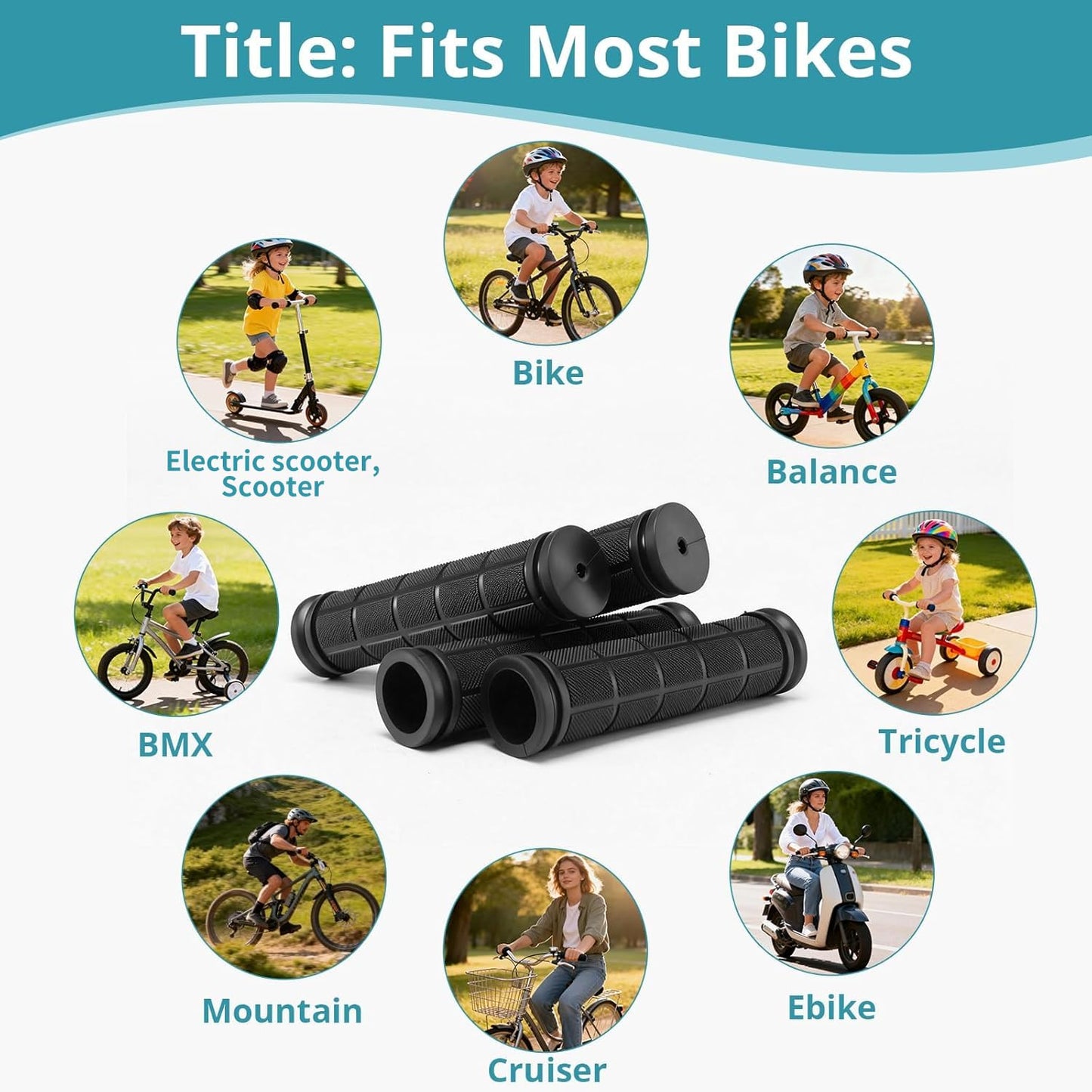CHUNZEXI 4 PCS Bike Handlebar Grips, Rubber Bicycle Bar Grips Replacement, Non-Slip Handle Grips for Kids Bikes, Scooters, BMX, Mountain & Cruiser Bikes (Black)