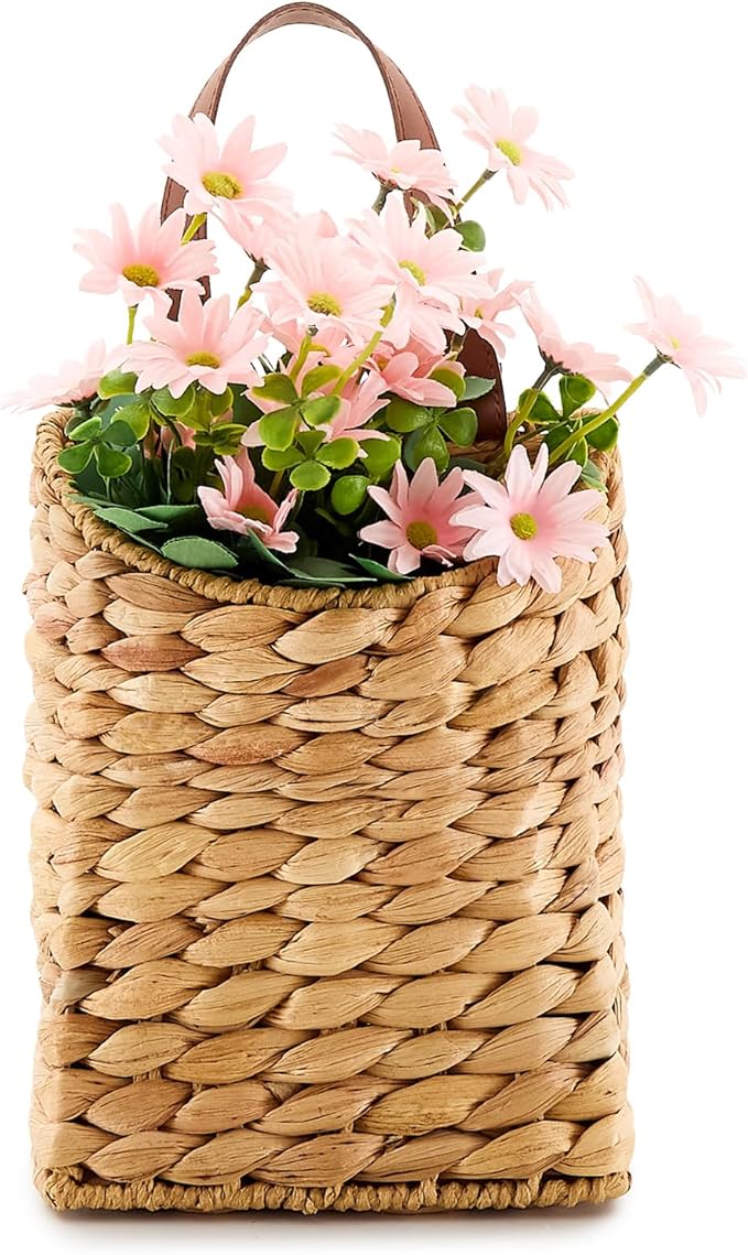 Wall Hanging Pocket Basket Portable Water Hyacinth Storage Basket Decorative