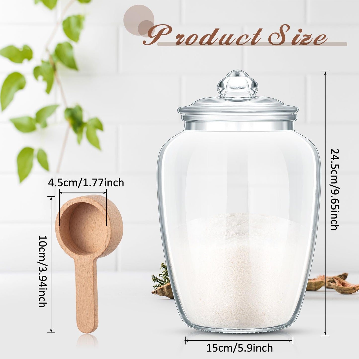 SiliFine 2 Set 74 oz Bath Salt Containers with Airtight Lids and Wooden Scoops, Large Glass Epsom Salt Jars Bathroom Organizers and Storage for Laundry Soap, Flour, Sugar, Tea(Clear)