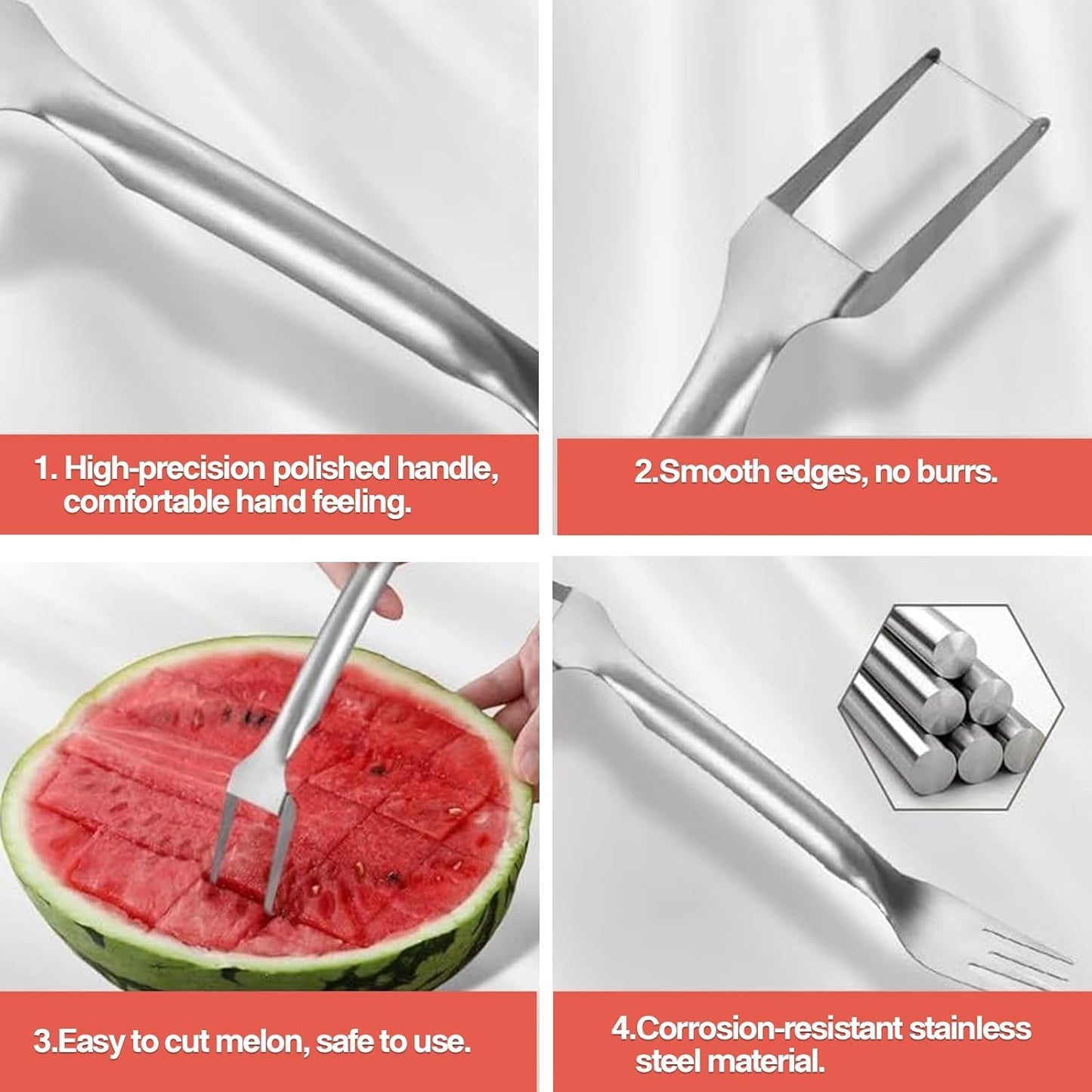 Watermelon Cutter，2-in-1 Stainless Steel Fruit Cutter, 2025 New Upgrade Dual Head Watermelon Fork Slicer Tool, Summer Fruit Cutting Home Kitchen Gadgets (2Pcs)