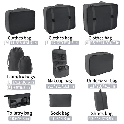 SLMT 10 Set Packing Cubes for Suitcases, Luggage Organizer Bags for Carry On, Travel Bags Organizer for Luggage, Must Have Travel Essentials for Women and Men (Black)