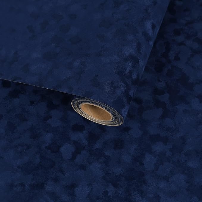 Navy Blue Curshed Velvet Wallpaper Self Adhesive Felt Fabric
