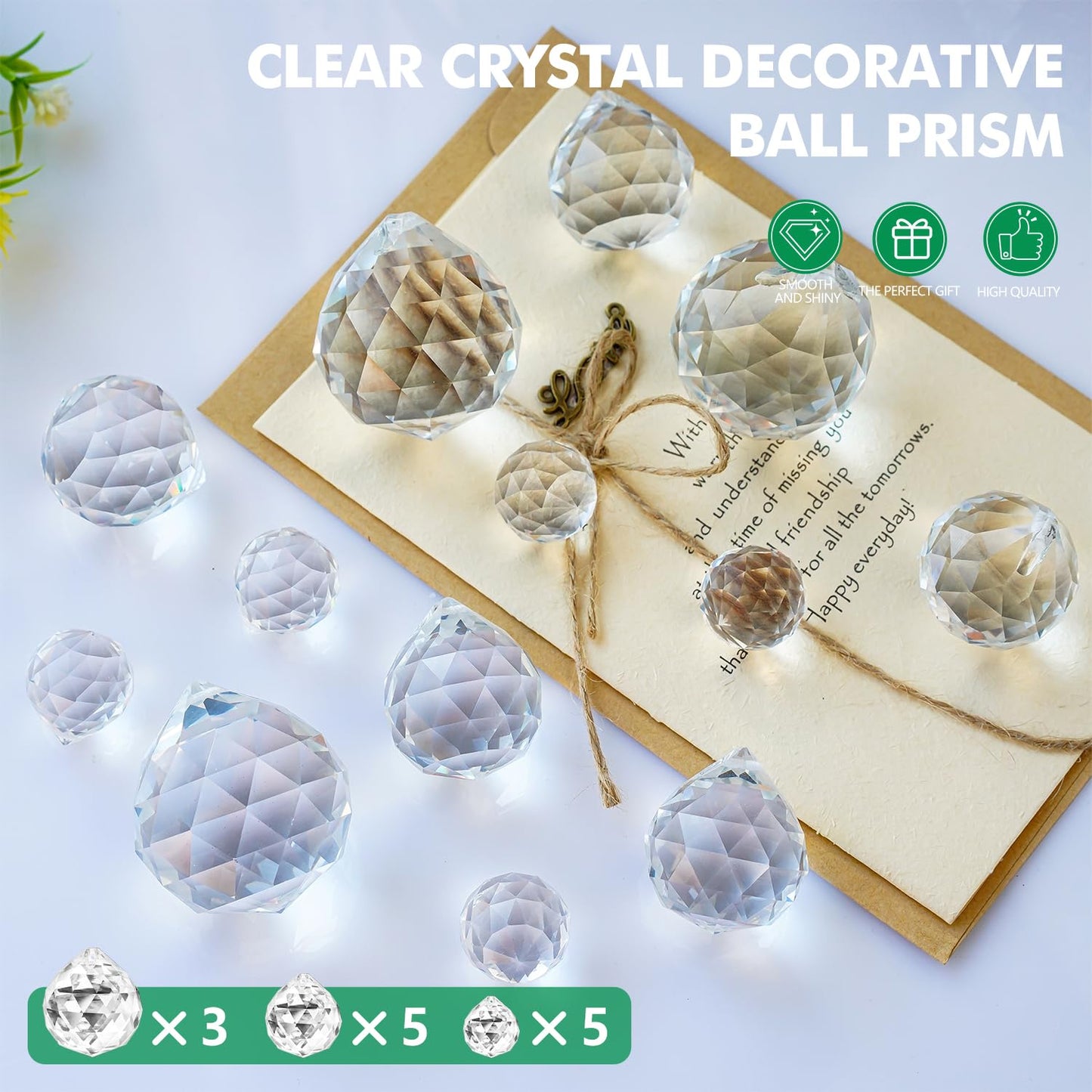 20mm 30mm 40mm Clear Crystal Ball Prism Suncatcher - 13 Pack K9 Glass Hanging Crystals Beads for Sun Catchers DIY Home Garden Window Wedding Party Christmas Decor