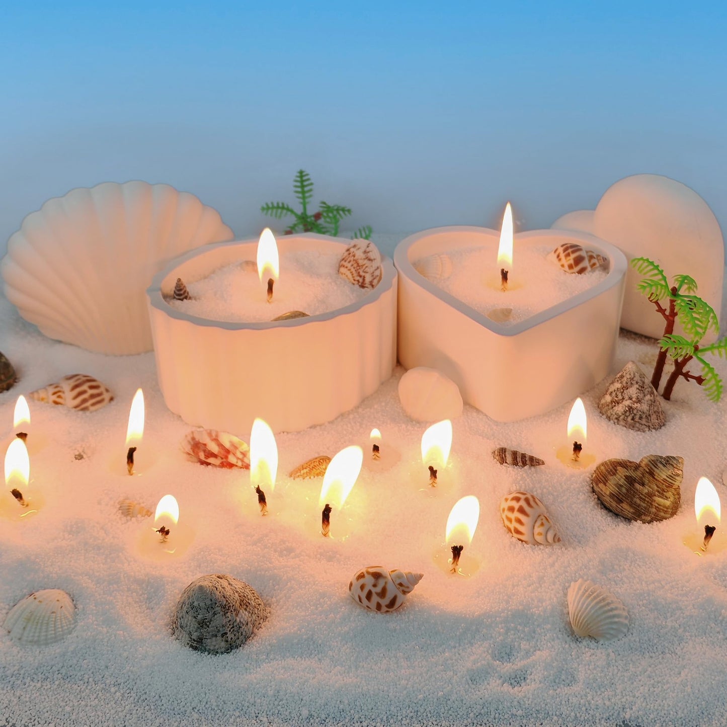 Pansyling 35oz Pearled Candle Wax Sand Crafting Set for Beginner,All-in-One Scented Candle Making Kits with 6 Essential Oils,2 Plaster Containers,50 Wicks & Seashells,DIY Powder Candles(White)