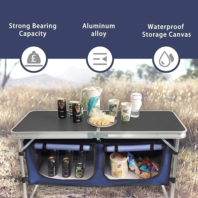 Folding Camping Table with Storage Compartment Aluminum Lightweight Camp