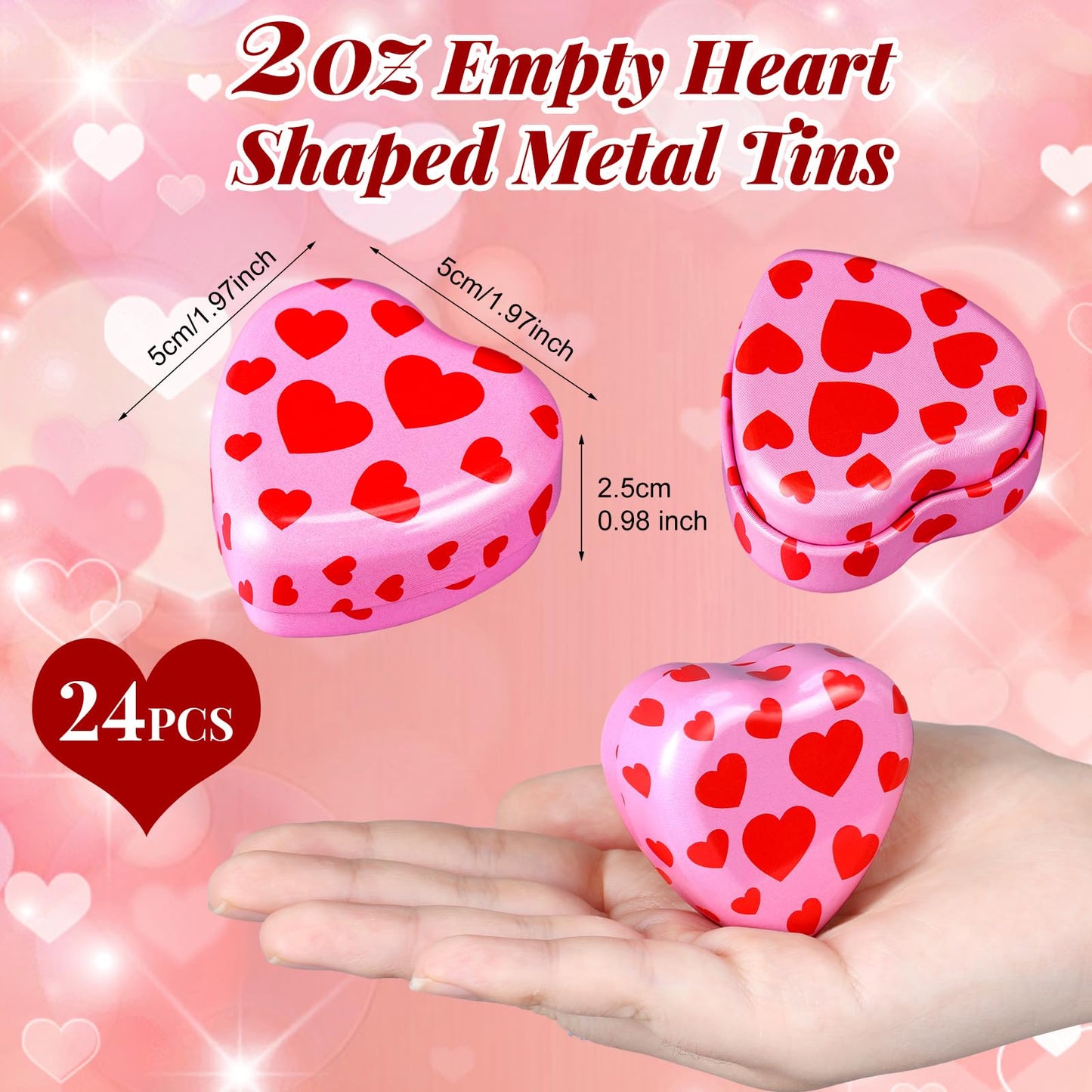 MorningRo 24 Pcs Valentine Heart Candle Tins with Lids Empty Heart Shaped Candle Jars 2 oz Containers Box for DIY Making Candles Valentine Gifts (Pink)