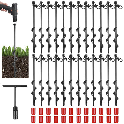 Reginary 36 Pcs Ground Anchors Screw in Tent Stakes Heavy Duty Trampoline Anchors High Wind for Camping Canopy Carport Sheds Beach Sand Stakes Metal Swing Set (Black)