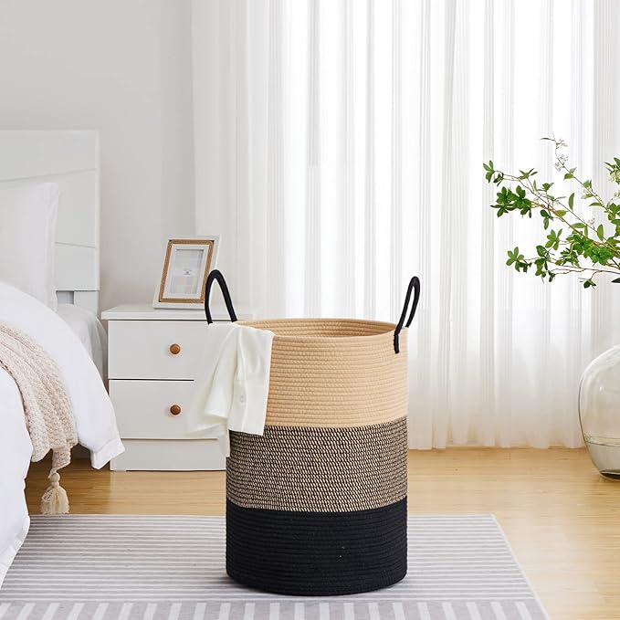 VIPOSCO Large Laundry Hamper, Tall Woven Rope Storage Basket