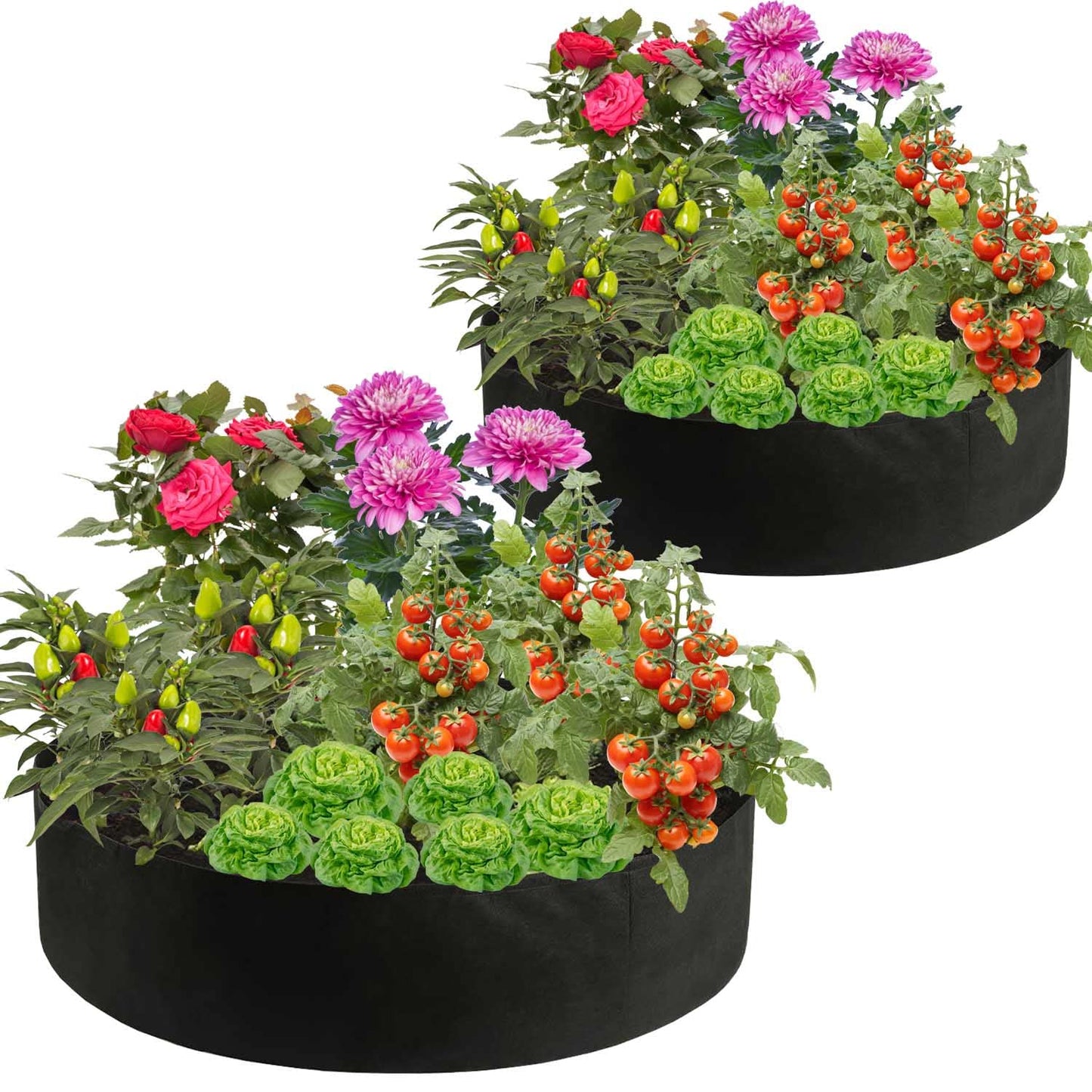 Raised Garden Bed, 2-Pack 50 Gallon Round Fabric Garden Grow Bags - Heavy Duty Breathable Fabric Planter Containers for Gardening Vegetables, Herbs, and Plants - Outdoor