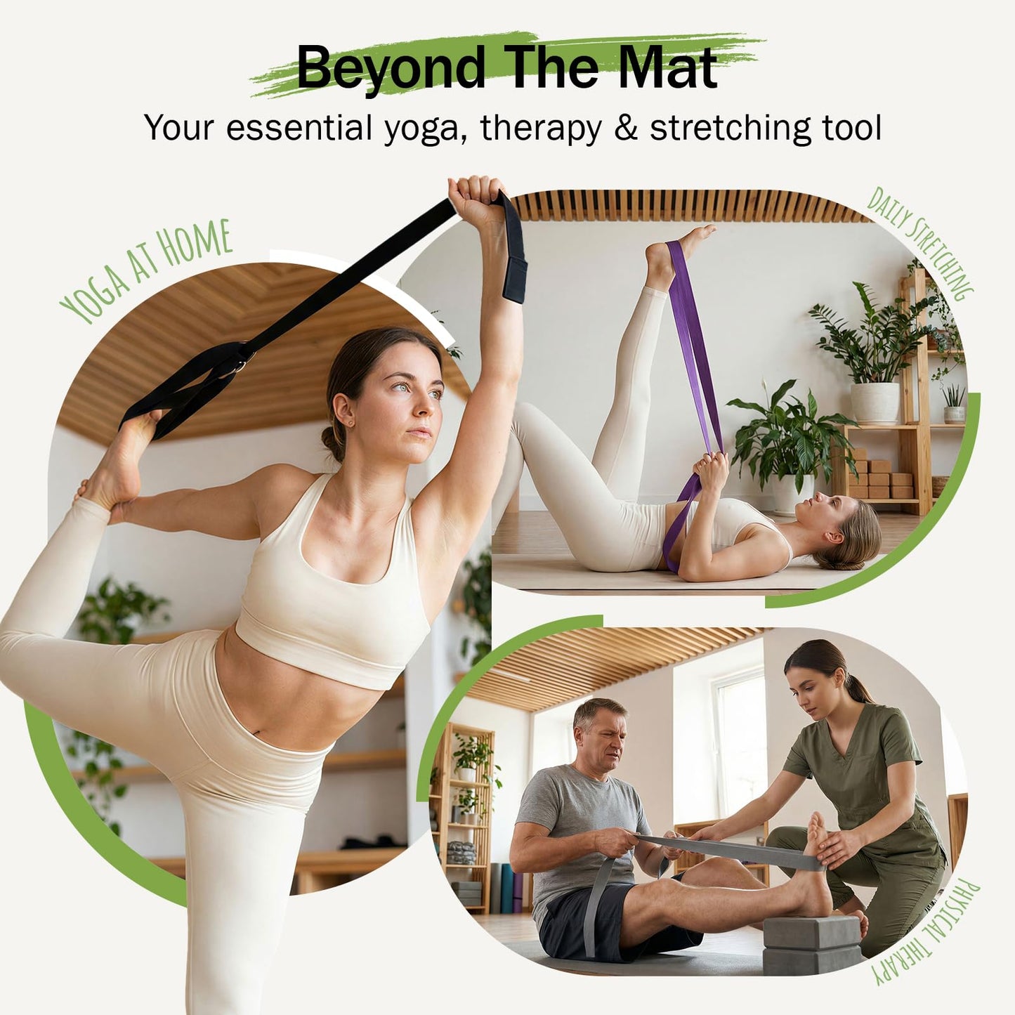 Slim Panda Yoga Strap for Stretching,Cotton Yoga Strap with Adjustable D-Ring Buckle,Non-Elastic Yoga Belt for Pilates,Gym Workouts,Physical Therapy,Improve Flexibility