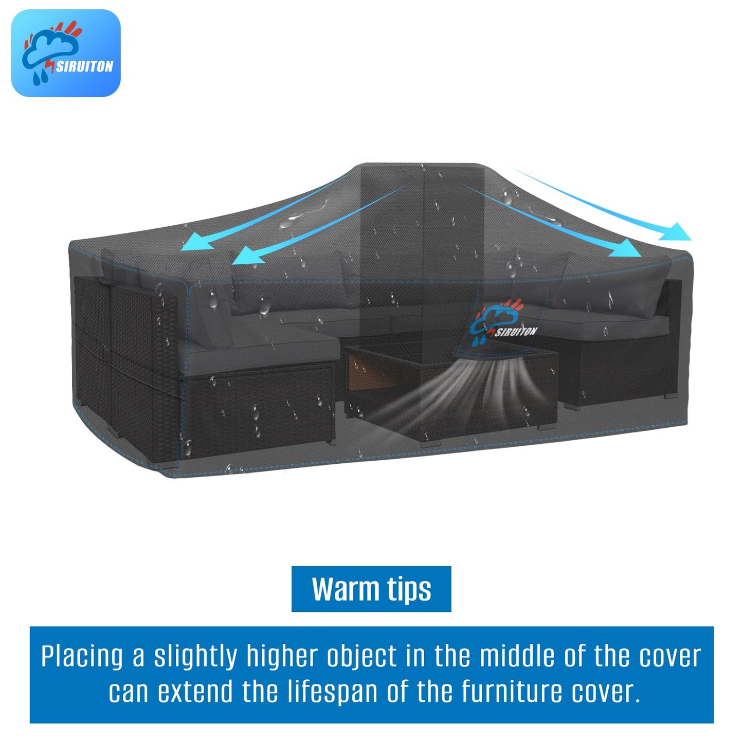 SIRUITON 200x200x90cm Cube Garden Furniture Cover, Heavy Duty 420D Oxford Fabric Waterproof Patio Garden Rattan Cube Table Set Cover with Air Vent, Square Black