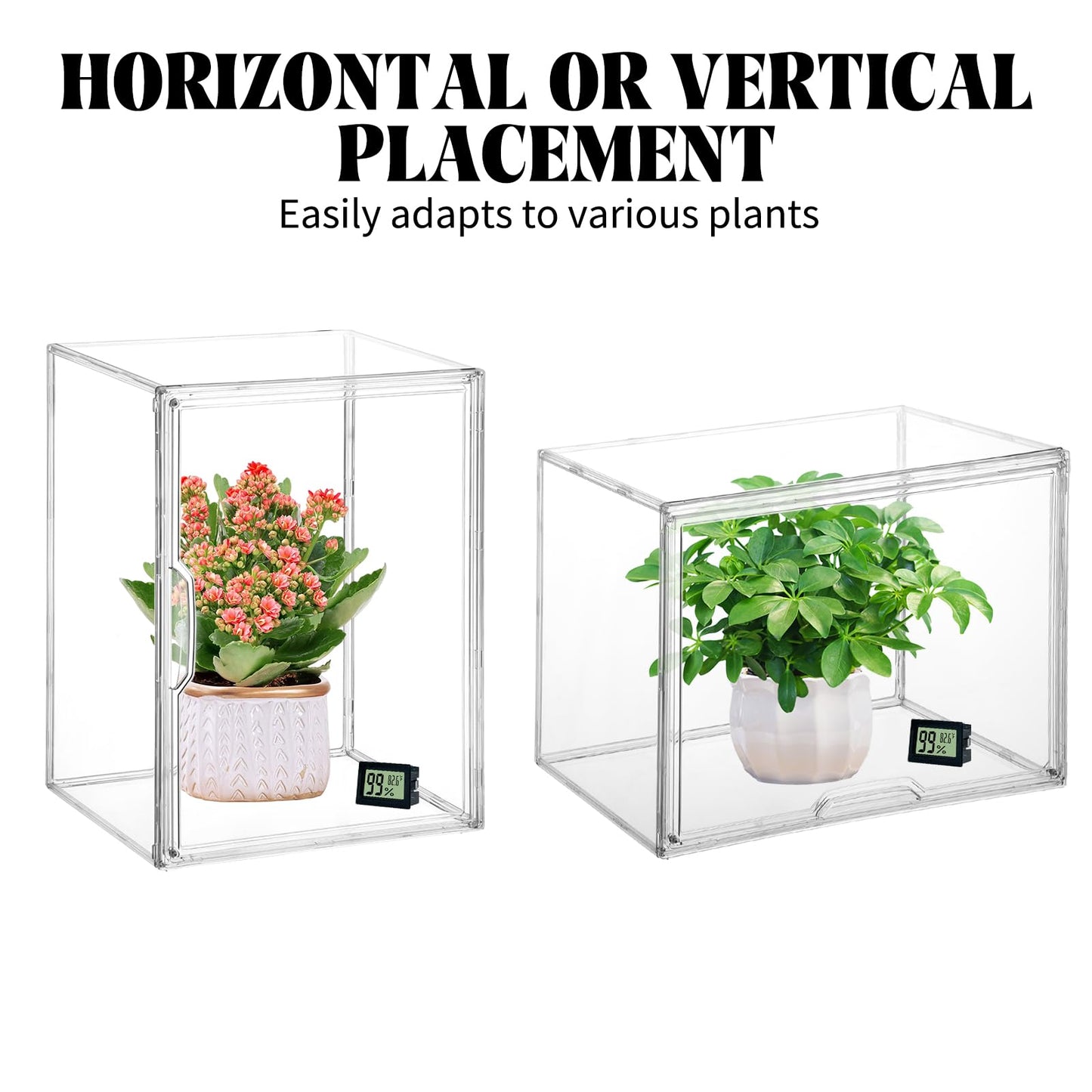 2 Pcs Mini Greenhouse for Indoor Clear Portable Tabletop Greenhouse with Magnetic Door Stackable Waterproof Small Plant Tent for Indoor Plants Growing & Seed Starting 14.2×10.6×8.7 Inch