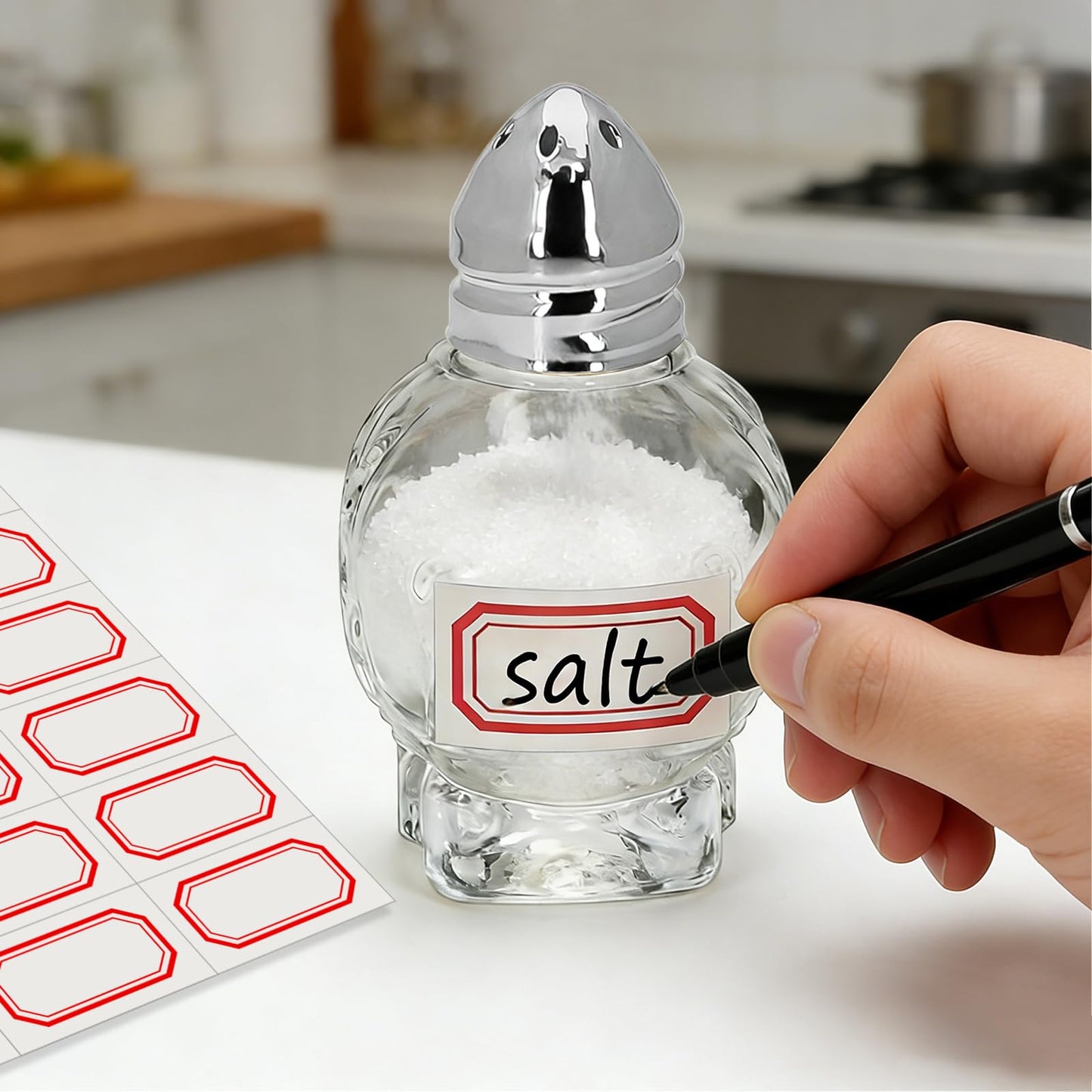 3 Pack 0.7oz/22ml Mini Skull Glass Salt and Pepper Shaker Set, Clear Seasoning Bottle with Metal Lid, Stainless Steel Funnel & Labels, Unique Skull Spice Jar for Kitchen (Silver lid)