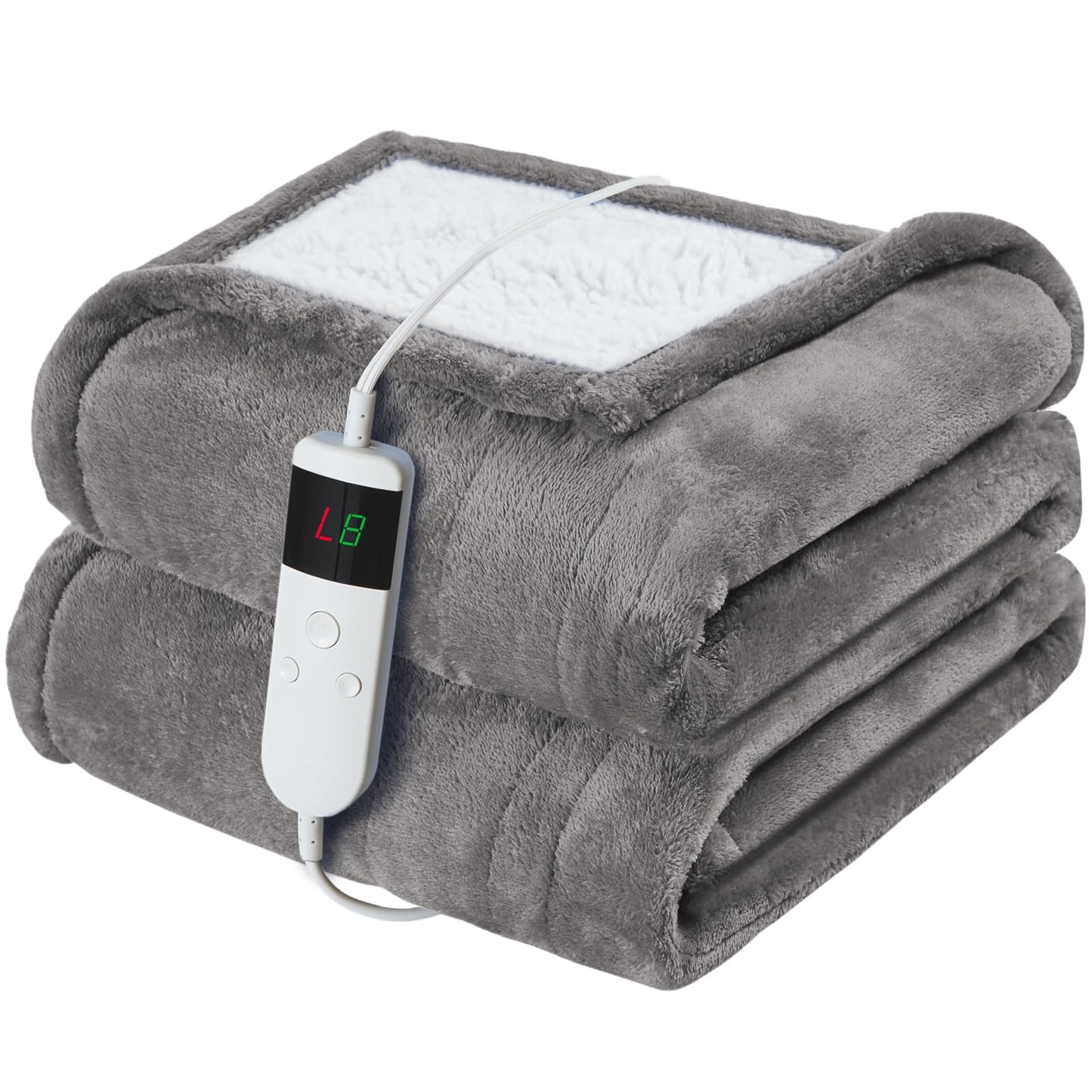 Electric Heated Blanket Queen Size 84''x90'' Soft Flannel & Sherpa Electric Blanket with 10 Heating Levels, Automatically Shut Down After 8h with Overheat Protection Machine Washable