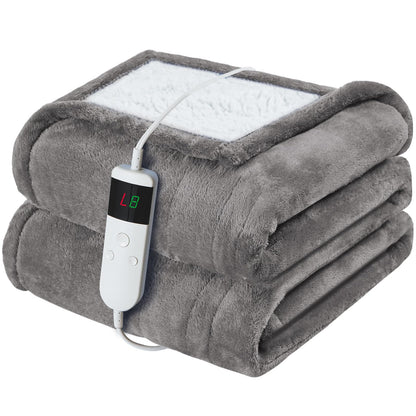 Electric Heated Blanket Queen Size 84''x90'' Soft Flannel & Sherpa Electric Blanket with 10 Heating Levels, Automatically Shut Down After 8h with Overheat Protection Machine Washable