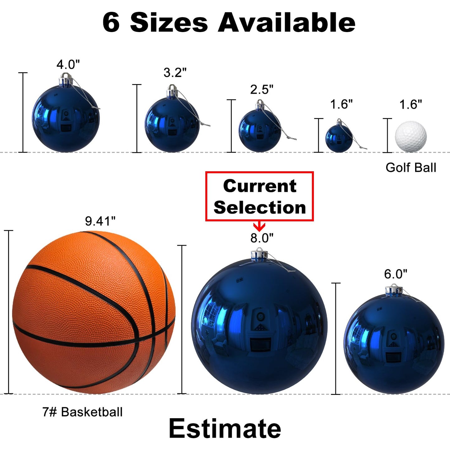 Navy Blue 8.0" Extra Large Christmas Balls Ornaments - Christmas Tree Decorations Shatterproof Shiny Hanging Balls for Birthday Holiday Wedding Decorations Set of 2pcs