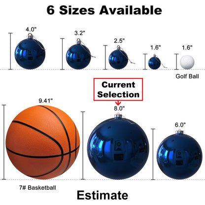 Navy Blue 8.0" Extra Large Christmas Balls Ornaments - Christmas Tree Decorations Shatterproof Shiny Hanging Balls for Birthday Holiday Wedding Decorations Set of 2pcs