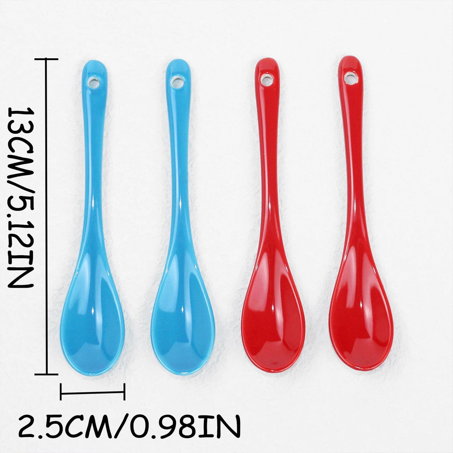 PTORIZNY Demitasse Espresso Spoons, 4pcs Small Coffee Spoons Set, 5 inch Mini Ceramic Teaspoon, Glass Spoon, Porcelain Spoon for Dessert Coffee Tea Yogurt Sauce Sugar Salt and Appetizer (Red and Blue)
