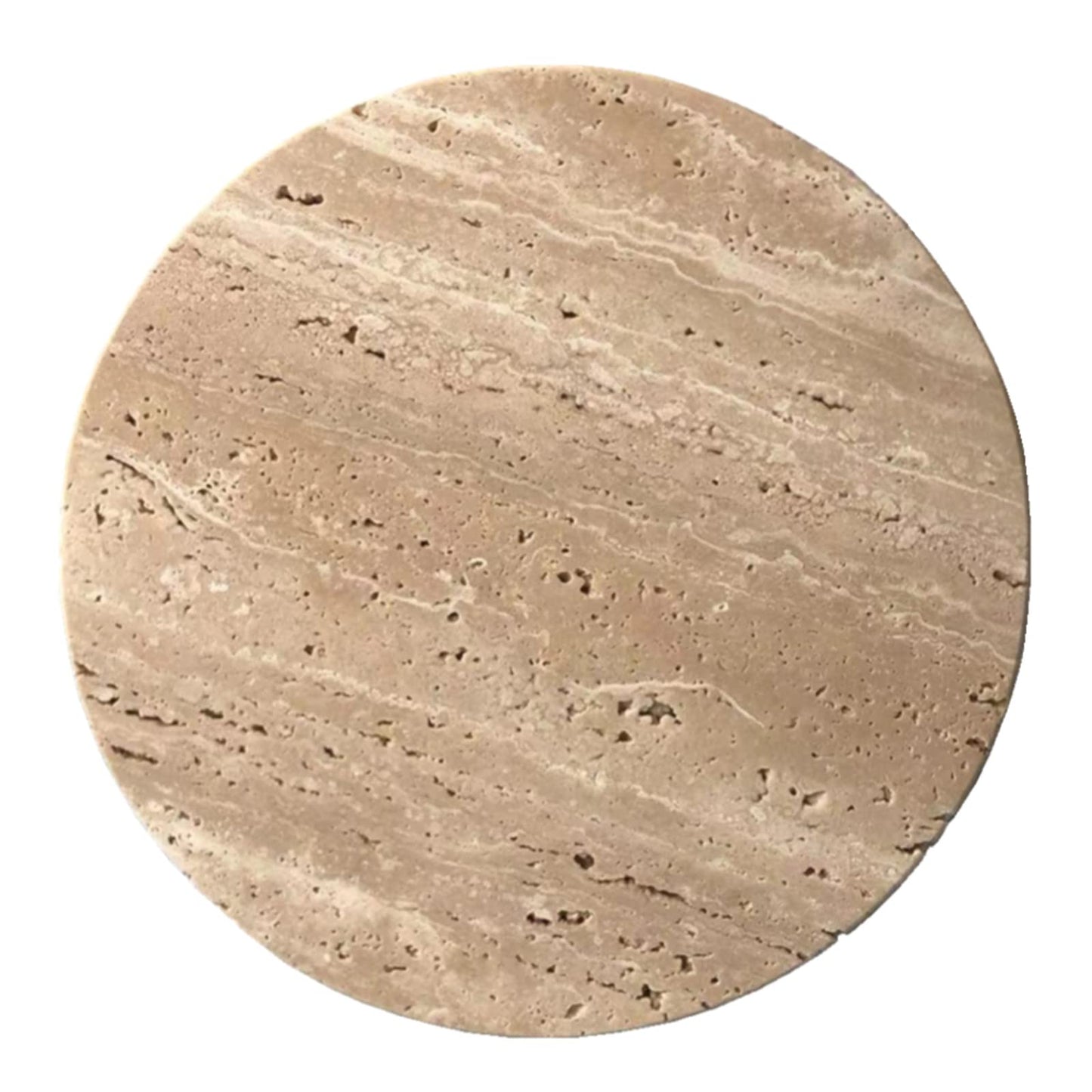 StonePlus Natural Round Marble Tray Smooth Pastry Board for Desserts, Cheese, Coffee, Matte on Both Sides (Beige Travertine)