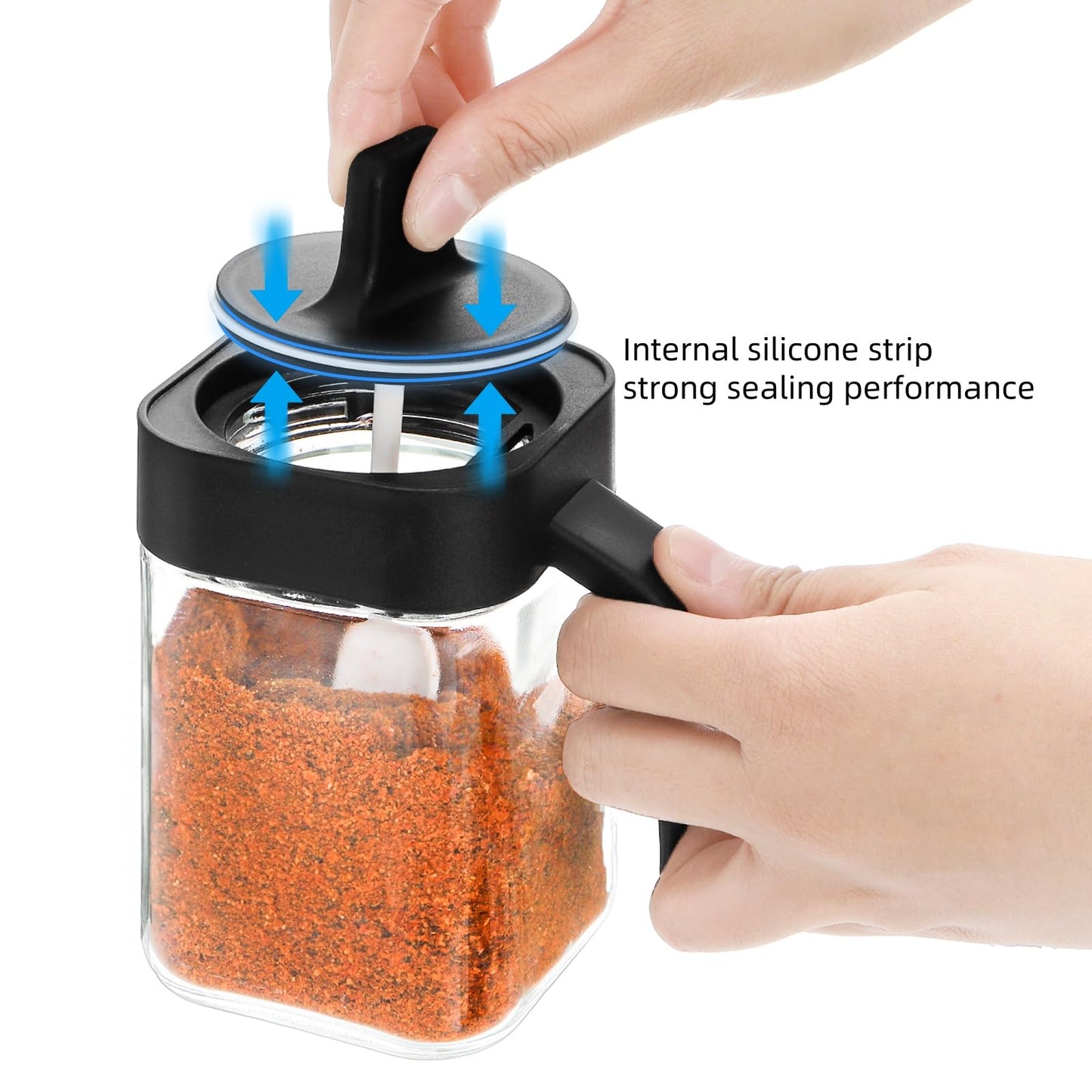 Mezchi Set of 3 Condiment Jar with Tray, 13.5 OZ Spice Container with Lids and Spoons, Glass Condiment Salt and Sugar Container Sets, Kitchen Seasoning Box for Salt Pepper Sugar Storage, Black
