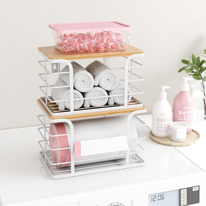 2 Pack Extra Large Stackable Pantry Organizer, Wall Mount Garbage Bag Holder