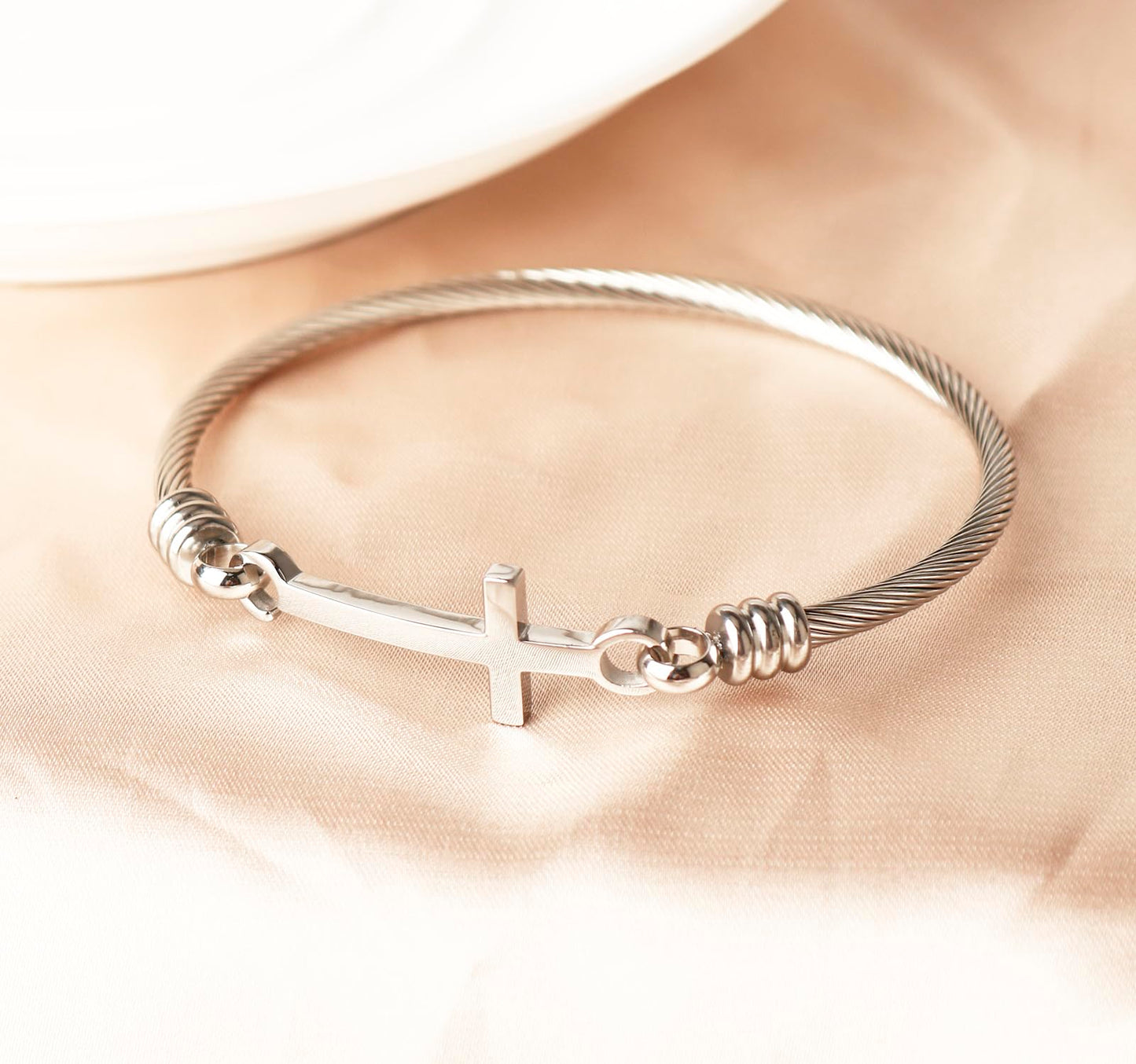 DS Religious Gift for Her Christian Cross Bracelet Bible Verse God is Within Her She Will Not Fall Inspirational Bracelets For Women Stainless Steel Jewelry Gift To Daughter Best Friend (Cross bracelet-Silver 9)