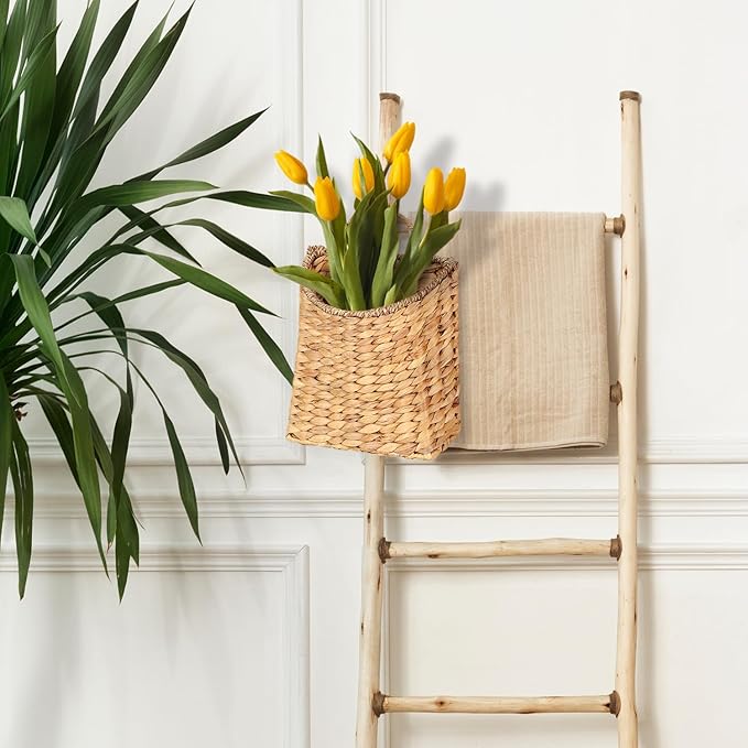Woven Hanging Water Hyacinth Baskets, Hanging Wall Wicker Basket, Handmade