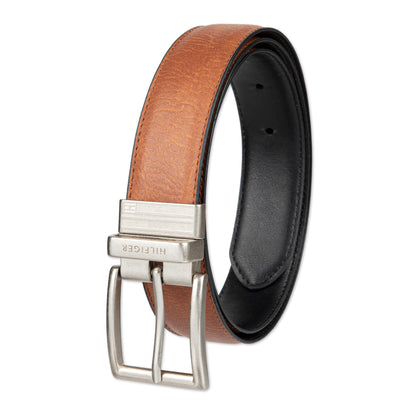 Tommy Hilfiger Men's Reversible Leather Belt - Casual for Mens Jeans with Double Sided Strap and Silver Buckle , cognac/black, 36