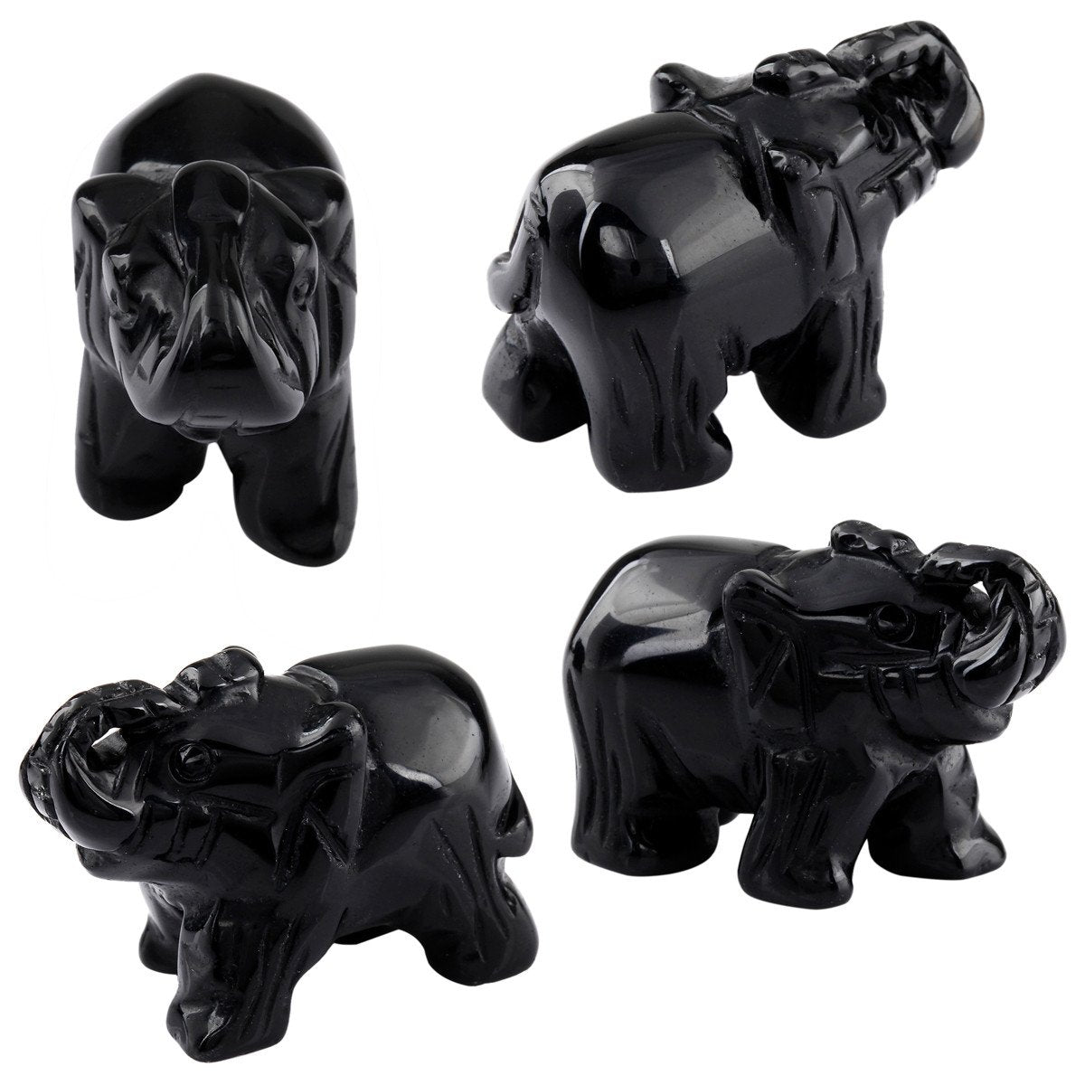 mookaitedecor Black Obsidian Crystal Elephant Sculpture Statue Crafts Healing Reiki Pocket Gemstone Figurines 1.5 Inch
