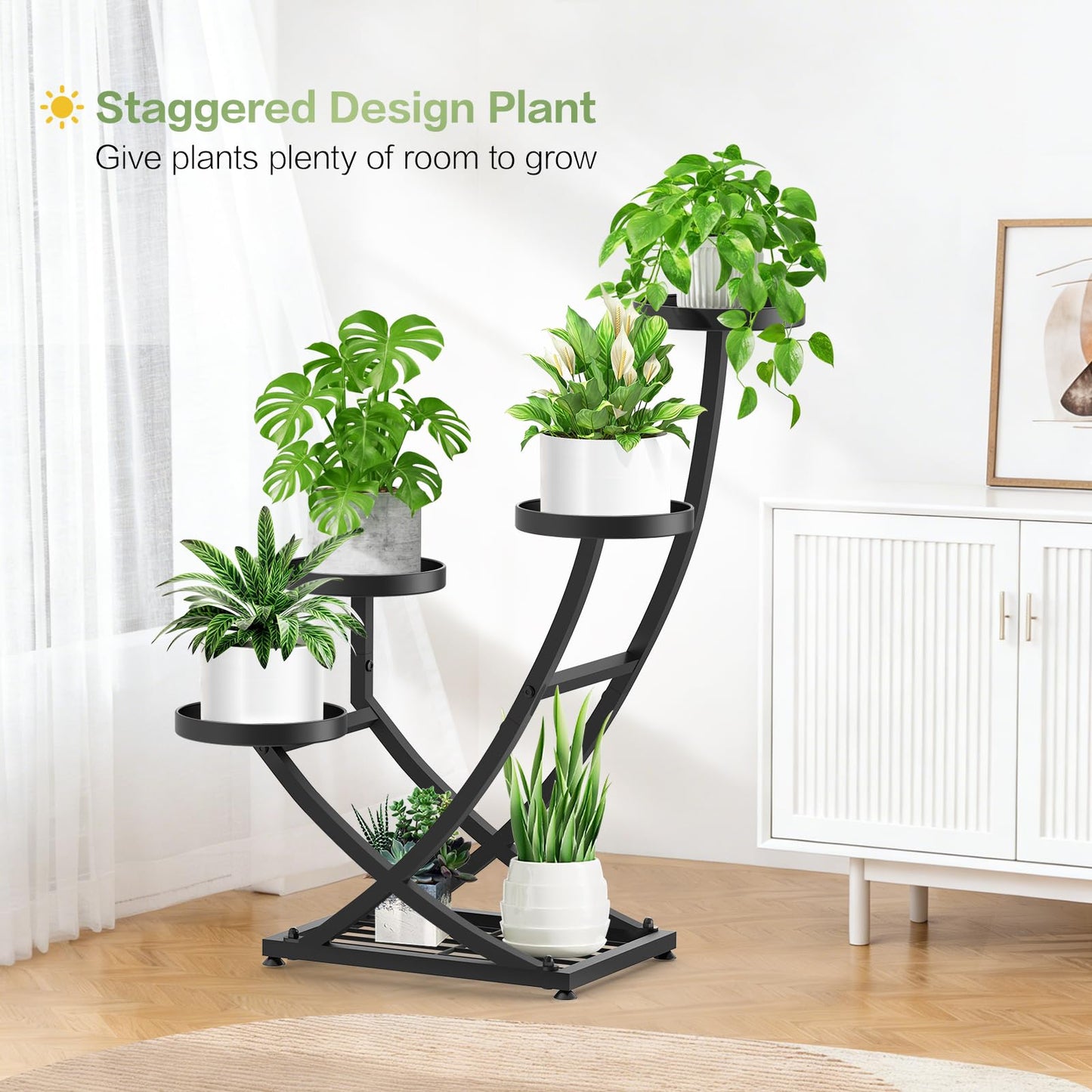 YOCOMEY Outdoor Plant Stand Metal Plant Stand Indoor, 5 Tier Heavy Duty Corner Plant Stands, Plant Shelf for Tall Plant Holder Shelves for Living Room Bedroom Modern Home Decor