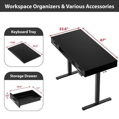 SHW 48-Inch Electric Height Adjustable Desk with Keyboard Tray and 2 Drawers, Black