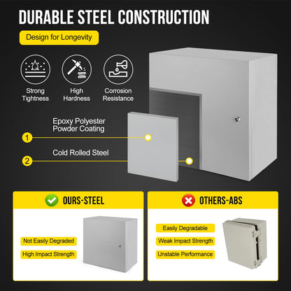 Outdoor Electrical Box,24x24x12 Inch Steel Electrical Box,IP66 Waterproof & Dustproof,Electrical Enclosure with Hinged Lockable Door and Mounting Plate for Commercial & Residential Circuit Protection
