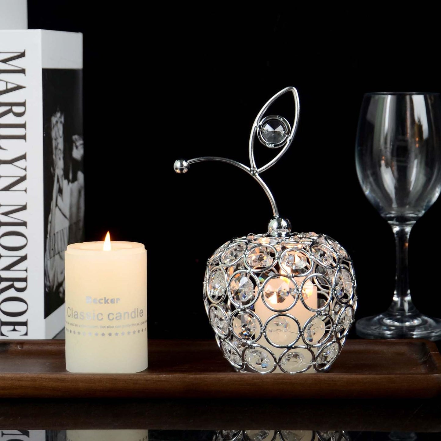 kehail Set of 3 Crystal Metal Pineapple Pear Table Centerpiece Handmade Crystal Candlestick Hollow Fruit Ornament Home Party Wedding Holiday Bar Decoration (Silver, Set of 3)