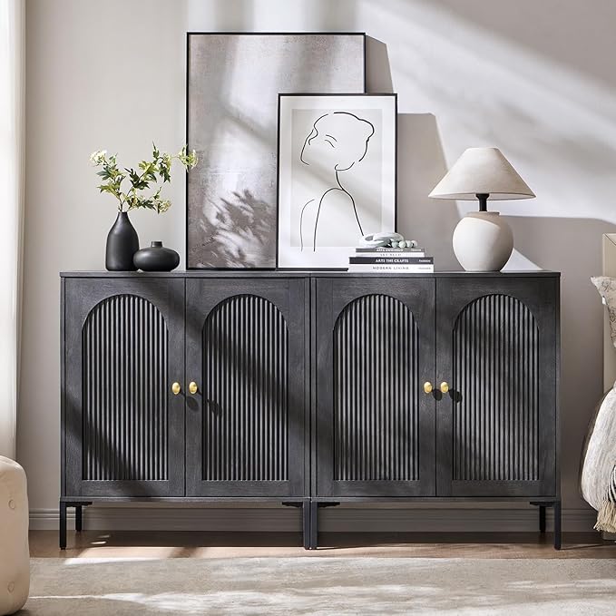IFBUY Modern Sideboard Buffet Cabinet, 61.75" W Fluted Arched Buffet Cabinet