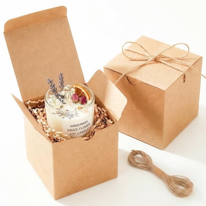 UnicoPak 30 Pack 4x4x4 Small Brown Gift Boxes with Lids & Twine - Premium USA Kraft Cardboard - Pop-Up Easy Assembly Gift Boxes for Presents, Candles, Mugs, Ornaments, Favors