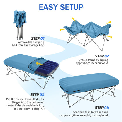 KAMPKEEPER Camping Cot,Camping Cots for Adults,Folding Camping Cot with Inflatable Air Mattress and Carry Bag,for Outdoor Travel Camp Beach Vacation (not Included The Airpump)
