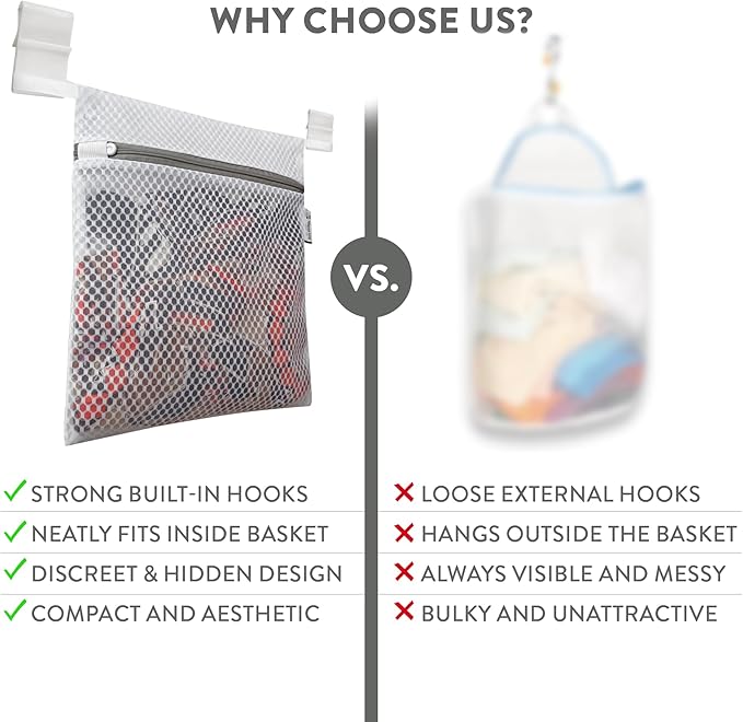 2Pcs Mesh Laundry Bags for Delicates w/Hooks, Hanging Durable Laundry Mesh Wash