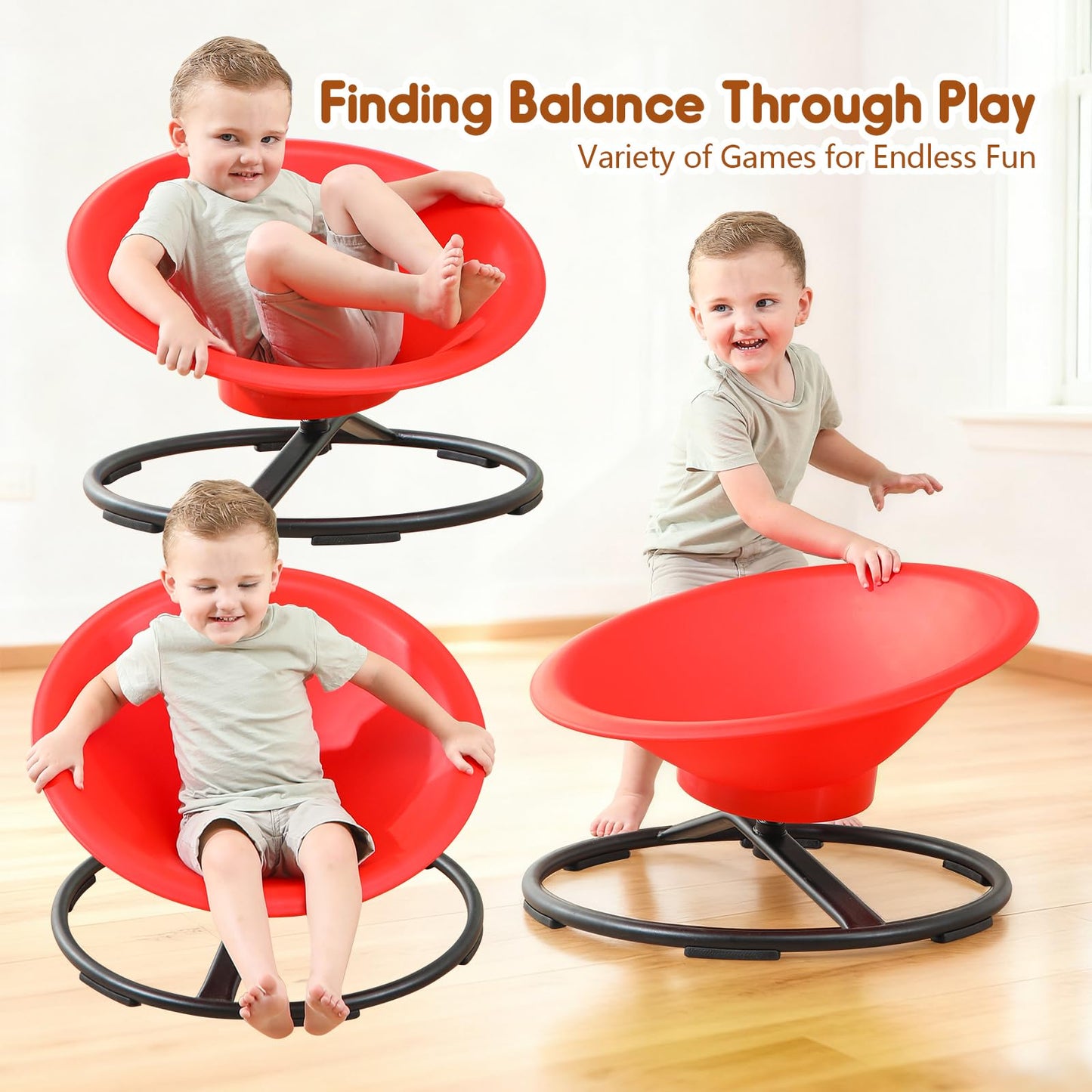 HAPPYMATY Spinning Chair for Autistic Kids, Sit and Spin Autism Toys for Age 3+, Sensory Swivel Chair Enhancing Motor Skills, Educational Indoor & Outdoor Toys (Red)