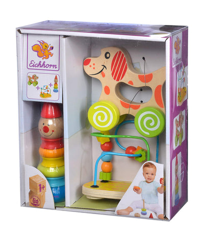 Eichhorn 100003750 Educational Play Set Consisting of Clown, Motor Skills Bow and Sliding Dog, 3 Pieces, Motor Skills Toy, Wooden Toy, 1 Year to 99 Years