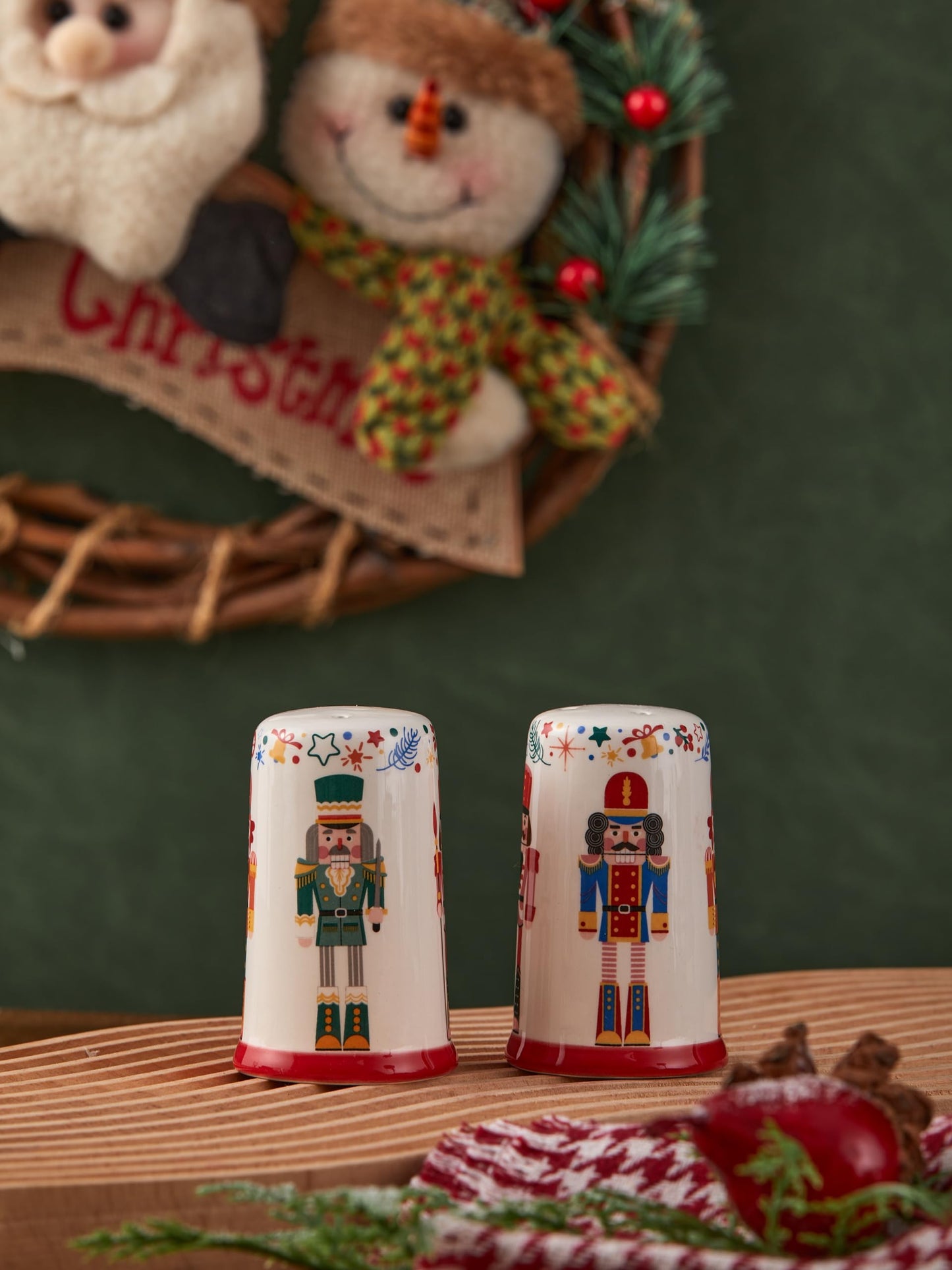 Bico Christmas Soldier Ceramic Salt & Pepper Shaker Set, for Kitchen or Decor, Dishwasher Safe
