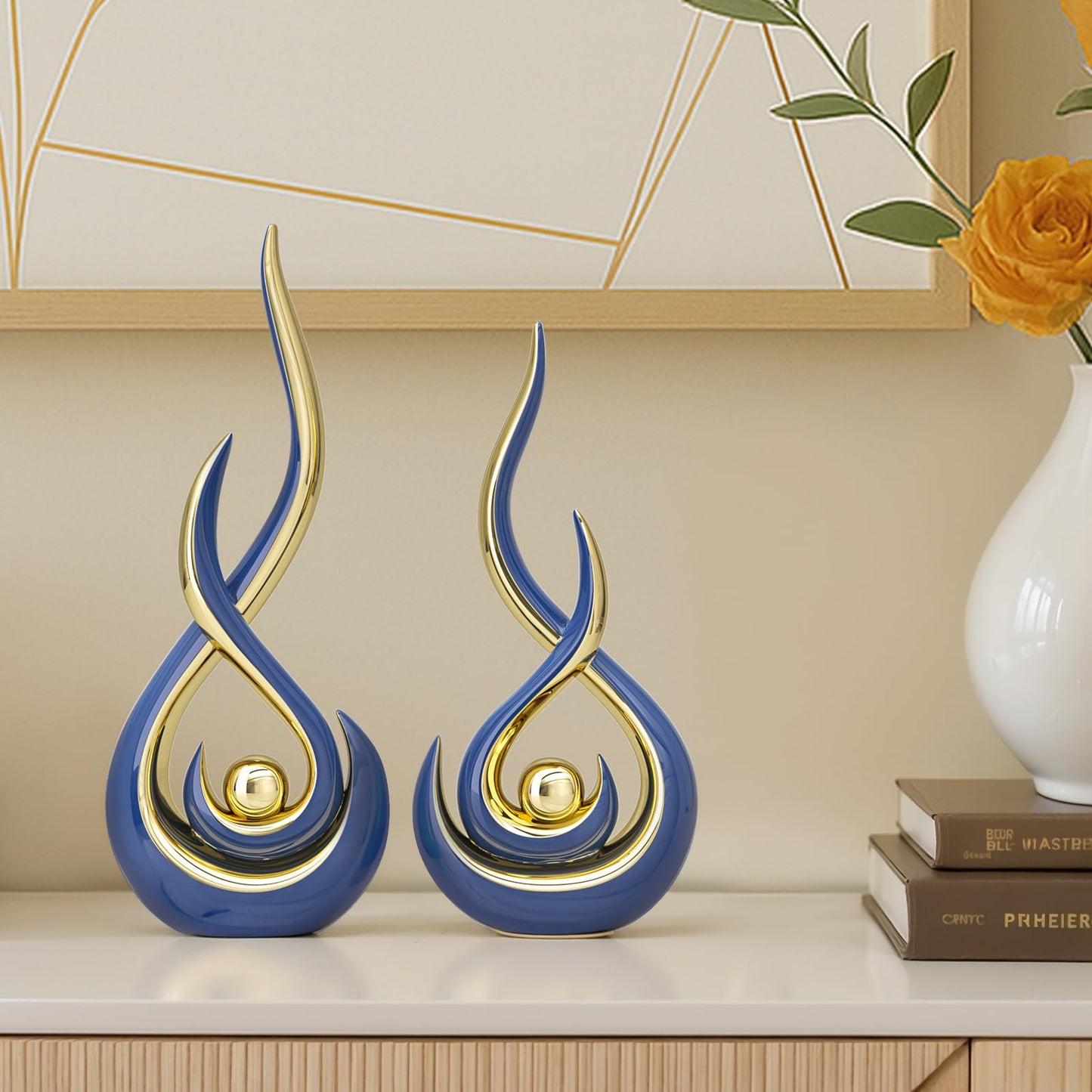 Navy Modern Abstract Art Home Decor Accent,Contemporary Statues Coffee Table Decor for Living Room,Table Centerpieces for Dining Room,Ceramic Sculptures Knick Knacks for TV Stand Show Piece (Blue)