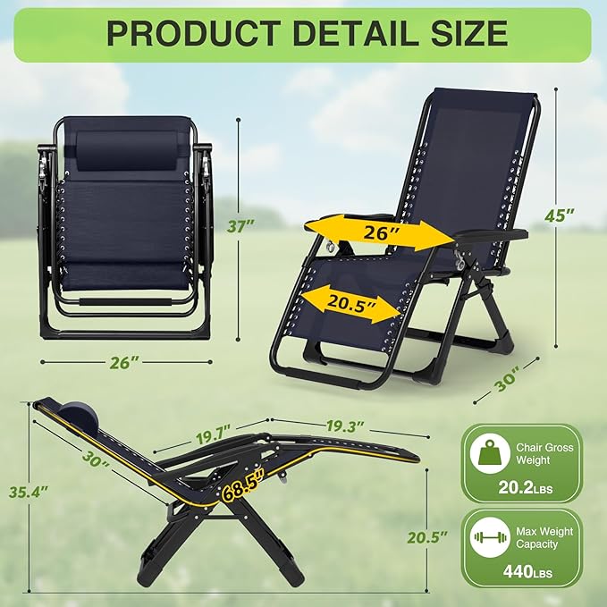 Suteck Zero Gravity Chair, Reclining Camping Lounge Chair w/Removable Cushion, Upgraded Lock and Cup Holder, Reclining Patio Chairs Folding Recliner for Indoor and Outdoor