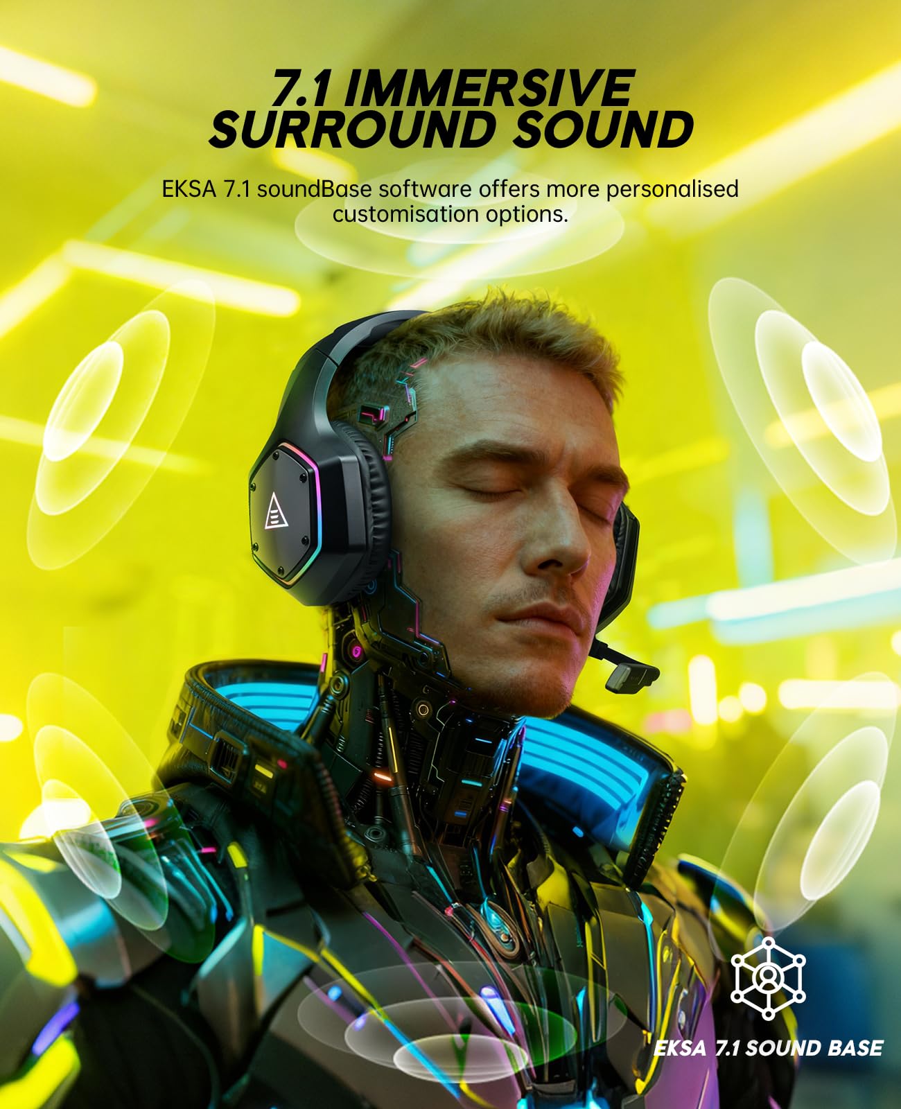 EKSA 2.4GHz Wireless Gaming Headset for PS5,PS4,PC,Switch,Mobile,Mac, Bluetooth Gaming Headphones with ENC Microphone, RGB, 20ms Latency, 120H Battery, 7.1 Surround Sound Headset, 3.5mm Audio Cable