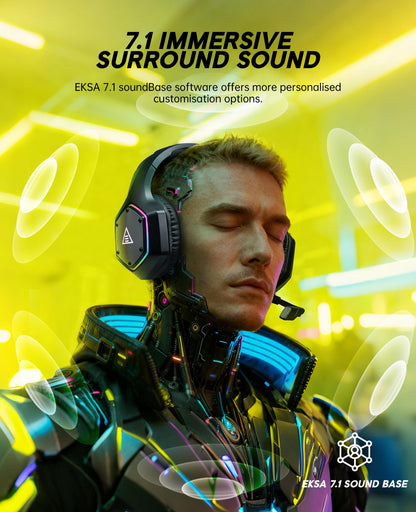 EKSA 2.4GHz Wireless Gaming Headset for PS5,PS4,PC,Switch,Mobile,Mac, Bluetooth Gaming Headphones with ENC Microphone, RGB, 20ms Latency, 120H Battery, 7.1 Surround Sound Headset, 3.5mm Audio Cable